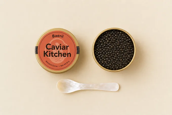 Baerii caviar tin and roe
