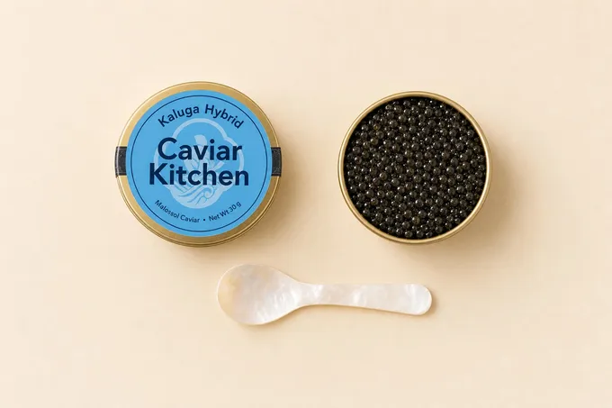 Kaluga Hybrid caviar tin and roe