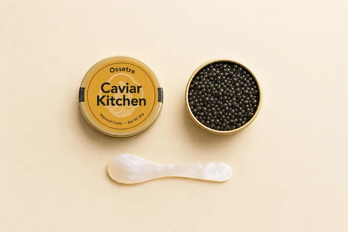 Ossetra caviar tin and roe